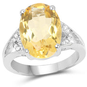 Bids.com 4.55 Carat Genuine Citrine and White Diamond .925 Sterling Silver Ring Rings