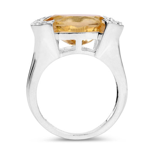 Bids.com 4.55 Carat Genuine Citrine and White Diamond .925 Sterling Silver Ring Rings