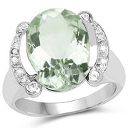 Bids.com 8.12 Carat Genuine Green Amethyst, White Topaz & White Diamond .925 Sterling Silver Ring Rings