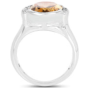 Bids.com 5.05 Carat Genuine Citrine and White Diamond .925 Sterling Silver Ring Rings
