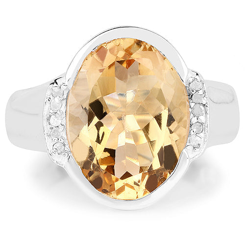 Bids.com 5.05 Carat Genuine Citrine and White Diamond .925 Sterling Silver Ring Rings