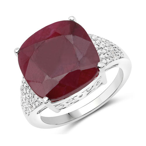 Bids.com 14.47 Carat Dyed Ruby and White Topaz .925 Sterling Silver Ring Rings
