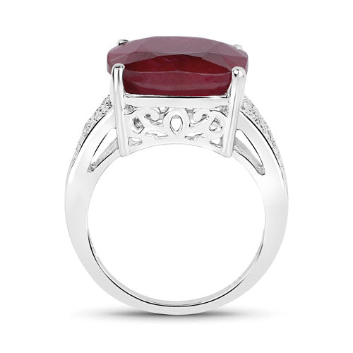 Bids.com 14.47 Carat Dyed Ruby and White Topaz .925 Sterling Silver Ring Rings