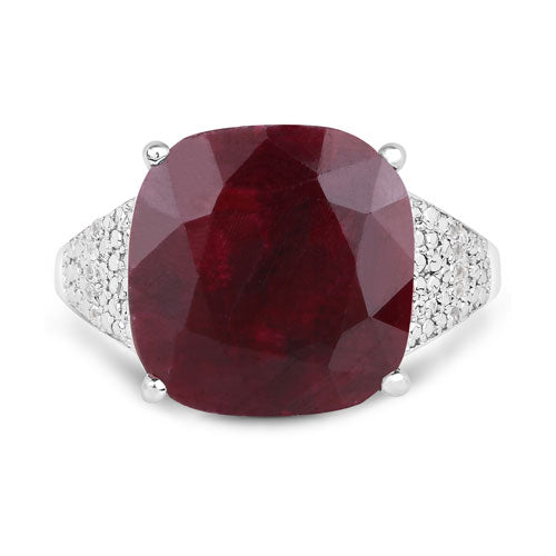 Bids.com 14.47 Carat Dyed Ruby and White Topaz .925 Sterling Silver Ring Rings