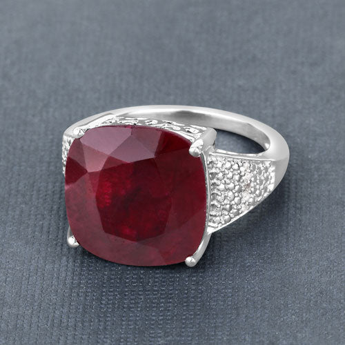 Bids.com 14.47 Carat Dyed Ruby and White Topaz .925 Sterling Silver Ring Rings