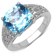 Bids.com 5.05 Carat Genuine Blue Topaz and 0.05 ct.t.w Genuine Diamond Accents Sterling Silver Ring Rings