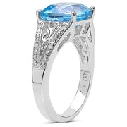 Bids.com 5.05 Carat Genuine Blue Topaz and 0.05 ct.t.w Genuine Diamond Accents Sterling Silver Ring Rings