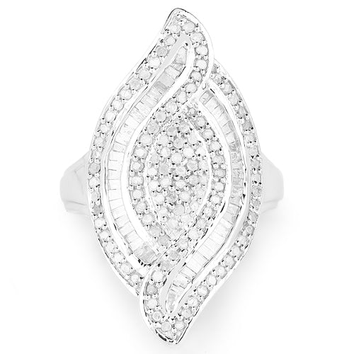 Bids.com 1.22 Carat Genuine White Diamond .925 Sterling Silver Ring Rings