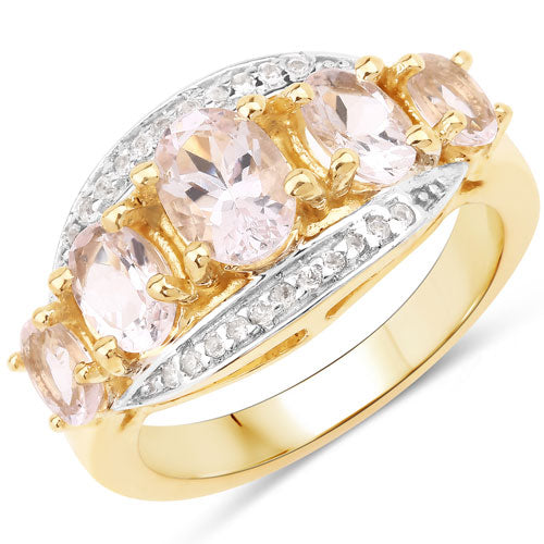 Bids.com 1.97 Carat Genuine Morganite and White Topaz .925 Sterling Silver Ring Rings