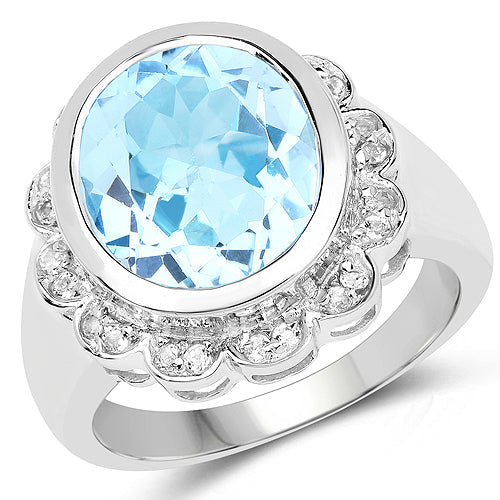 Bids.com 5.39 Carat Genuine Blue Topaz and White Topaz .925 Sterling Silver Ring Rings