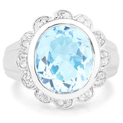 Bids.com 5.39 Carat Genuine Blue Topaz and White Topaz .925 Sterling Silver Ring Rings