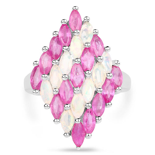 Bids.com 2.95 Carat Genuine Ethiopian Opal and Ruby .925 Sterling Silver Ring Rings