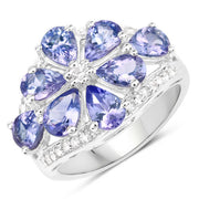 Bids.com 3.24 Carat Genuine Tanzanite and White Topaz .925 Sterling Silver Ring Rings