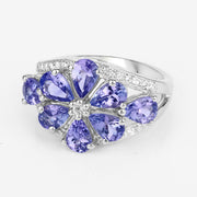 Bids.com 3.24 Carat Genuine Tanzanite and White Topaz .925 Sterling Silver Ring Rings