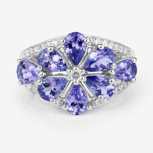 Bids.com 3.24 Carat Genuine Tanzanite and White Topaz .925 Sterling Silver Ring Rings