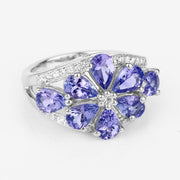 Bids.com 3.24 Carat Genuine Tanzanite and White Topaz .925 Sterling Silver Ring Rings