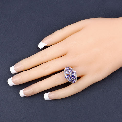 Bids.com 3.24 Carat Genuine Tanzanite and White Topaz .925 Sterling Silver Ring Rings