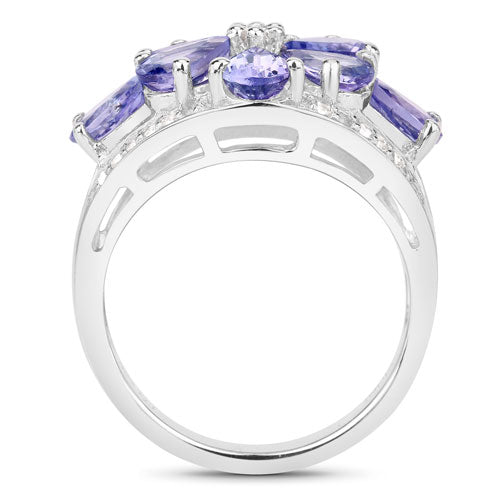 Bids.com 3.24 Carat Genuine Tanzanite and White Topaz .925 Sterling Silver Ring Rings