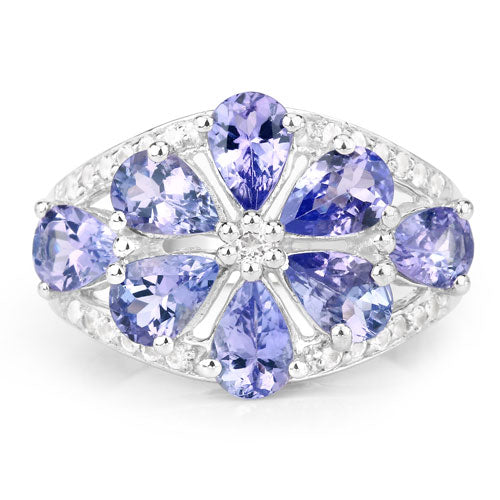 Bids.com 3.24 Carat Genuine Tanzanite and White Topaz .925 Sterling Silver Ring Rings