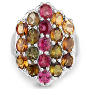 Bids.com 5.89 Carat Genuine Multi Tourmaline .925 Sterling Silver Ring Rings
