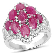 Bids.com 4.72 Carat Genuine Ruby and White Zircon .925 Sterling Silver Ring Rings