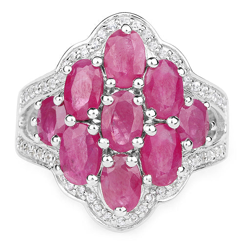 Bids.com 4.72 Carat Genuine Ruby and White Zircon .925 Sterling Silver Ring Rings