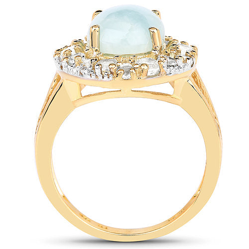 Bids.com 14K Yellow Gold Plated 6.72 Carat Genuine Aquamarine and White Topaz .925 Sterling Silver Ring Rings