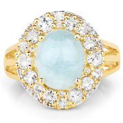 Bids.com 14K Yellow Gold Plated 6.72 Carat Genuine Aquamarine and White Topaz .925 Sterling Silver Ring Rings