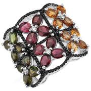 Bids.com 8.38 Carat Genuine Multi Tourmaline .925 Sterling Silver Ring Rings