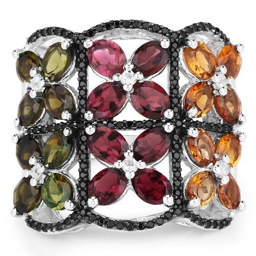 Bids.com 8.38 Carat Genuine Multi Tourmaline .925 Sterling Silver Ring Rings