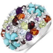 Bids.com 4.03 Carat Genuine Multi Stones .925 Sterling Silver Ring Rings
