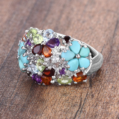 Bids.com 4.03 Carat Genuine Multi Stones .925 Sterling Silver Ring Rings