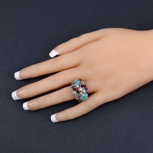 Bids.com 4.03 Carat Genuine Multi Stones .925 Sterling Silver Ring Rings
