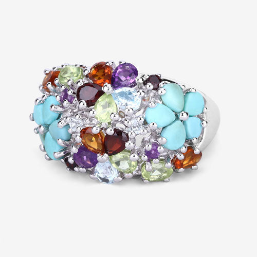 Bids.com 4.03 Carat Genuine Multi Stones .925 Sterling Silver Ring Rings