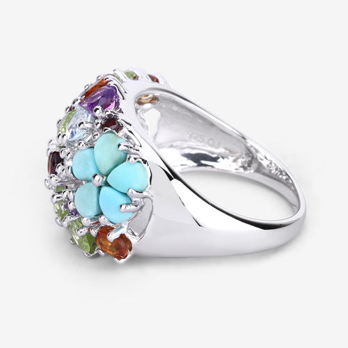 Bids.com 4.03 Carat Genuine Multi Stones .925 Sterling Silver Ring Rings