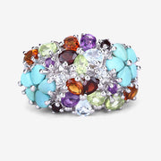 Bids.com 4.03 Carat Genuine Multi Stones .925 Sterling Silver Ring Rings