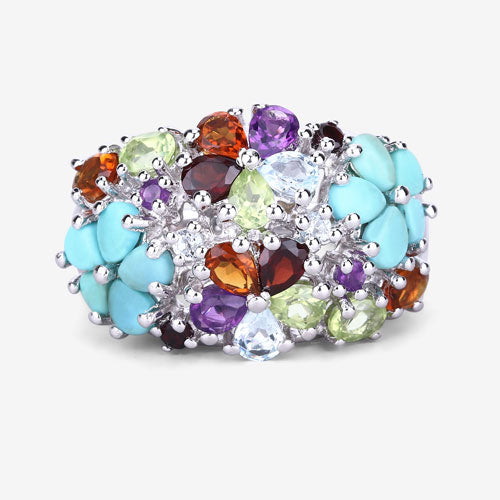 Bids.com 4.03 Carat Genuine Multi Stones .925 Sterling Silver Ring Rings