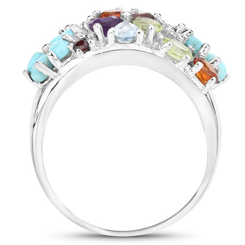 Bids.com 4.03 Carat Genuine Multi Stones .925 Sterling Silver Ring Rings