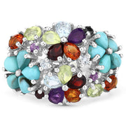 Bids.com 4.03 Carat Genuine Multi Stones .925 Sterling Silver Ring Rings