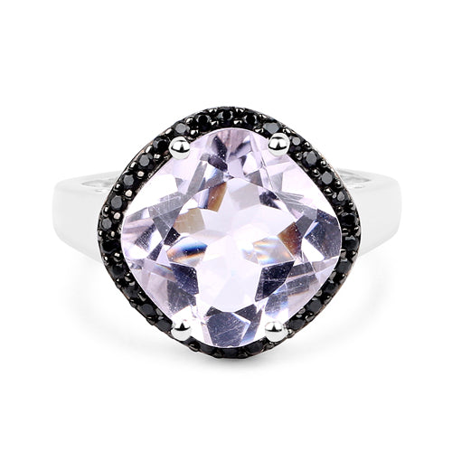 Bids.com 5.50 Carat Genuine Pink Amethyst & Black Spinel .925 Sterling Silver Ring Rings