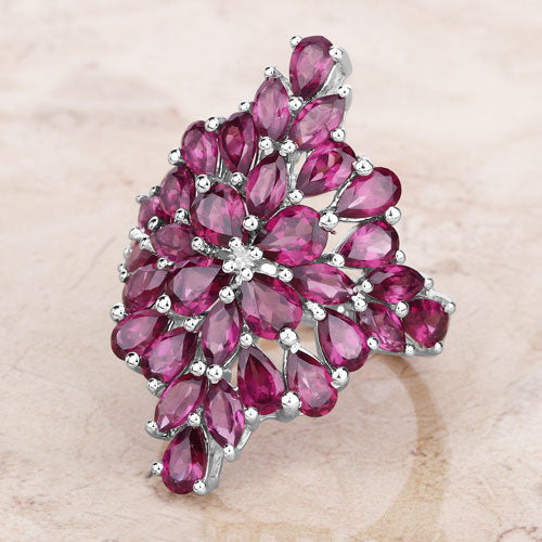 Bids.com 7.52 Carat Genuine Rhodolite .925 Sterling Silver Ring Rings