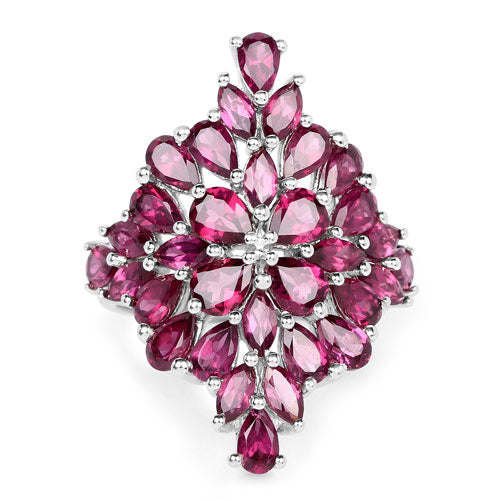 Bids.com 7.52 Carat Genuine Rhodolite .925 Sterling Silver Ring Rings