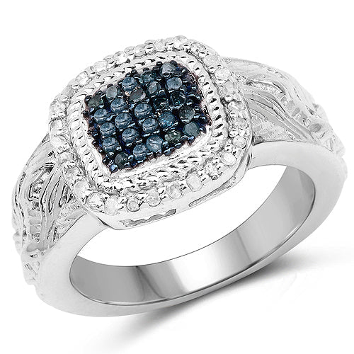 Bids.com 0.28 Carat Genuine Blue Diamond and White Diamond .925 Sterling Silver Ring Rings