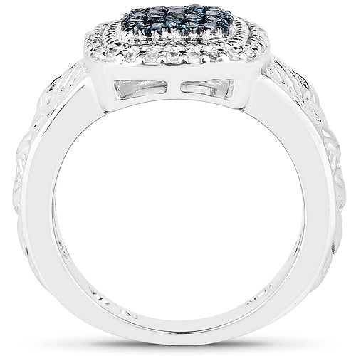 Bids.com 0.28 Carat Genuine Blue Diamond and White Diamond .925 Sterling Silver Ring Rings