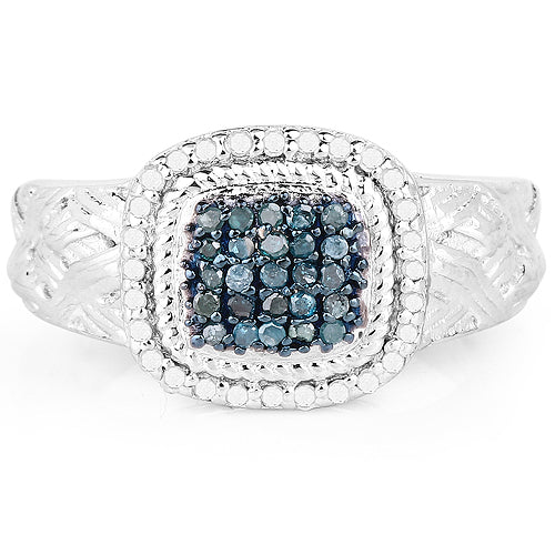 Bids.com 0.28 Carat Genuine Blue Diamond and White Diamond .925 Sterling Silver Ring Rings
