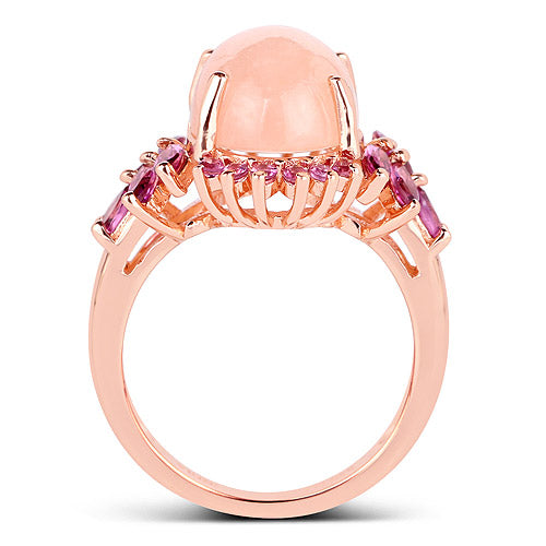 Bids.com 14K Rose Gold Plated 9.13 Carat Genuine Morganite and Rhodolite .925 Sterling Silver Ring Rings
