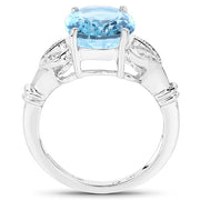 Bids.com 7.29 Carat Genuine Swiss Blue Topaz & White Topaz .925 Sterling Silver Ring Rings