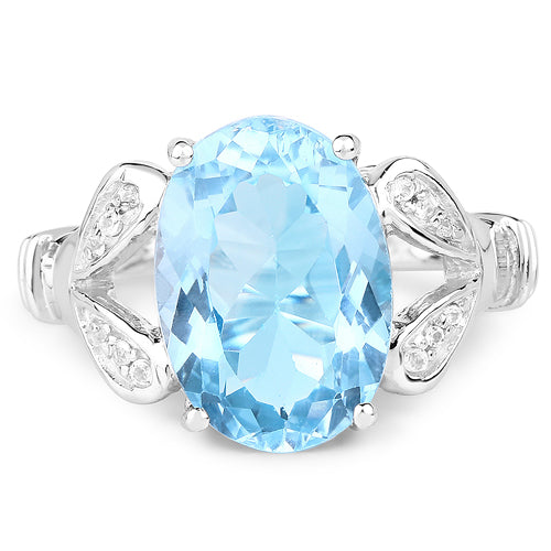 Bids.com 7.29 Carat Genuine Swiss Blue Topaz & White Topaz .925 Sterling Silver Ring Rings