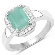 Bids.com 1.73 Carat Genuine Emerald & White Topaz .925 Sterling Silver Ring Rings