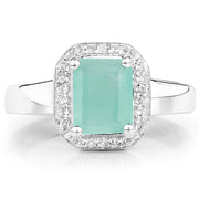 Bids.com 1.73 Carat Genuine Emerald & White Topaz .925 Sterling Silver Ring Rings